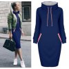 Podzimní mikinové šaty s kapucí až 3XL Modrá