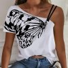 Dámské oblečení - dámské trička - trička s potiskem - elegantní tričko s potiskem motýla