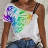 Dámské oblečení - dámské trička - trička s potiskem - elegantní tričko s potiskem motýla