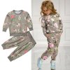 Dětské oblečení - oblečení pro děti - šedivá tepláková soupravu s potiskem květin pro holčičku - tepláky - mikina