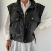 Oblečení - dámská koženková volná módní vesta s kapsami - dámské vesty - vesta - výprodej skladu