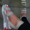 Boty - dámské boty - pantofle - dámské letní páskové pantofle na platformě zdobené kamínky ve dvou barvách - dámské pantofle