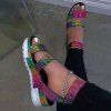 Boty - dámské boty - pantofle - dámské letní páskové pantofle na platformě zdobené kamínky ve dvou barvách - dámské pantofle