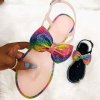 Boty - dámské boty - letní žabky zdobené barevnou mašlí a kamínky - dámské pantofle - dámské žabky - výprodej