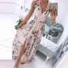 oblečení - šaty - dámské dlouhé letní šaty s výstříhem s květinovými vzory - dámské šaty - letní šaty