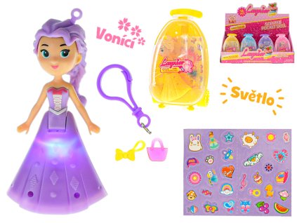 Panenka 9,5cm vonící a svítící šaty na baterie s kufříkem a doplňky