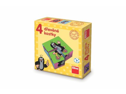 Kostky kubus Krtek dřevo 4 ks v krabičce 13x13x4cm