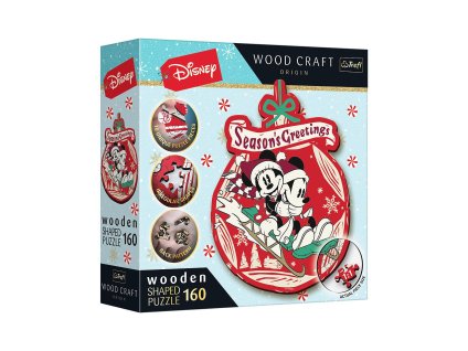 Dřevěné puzzle Vánoční dobrodružství Mickeyho a Minnie 160 dílků 18,2x24,2cm v krabici 20x20x6cm