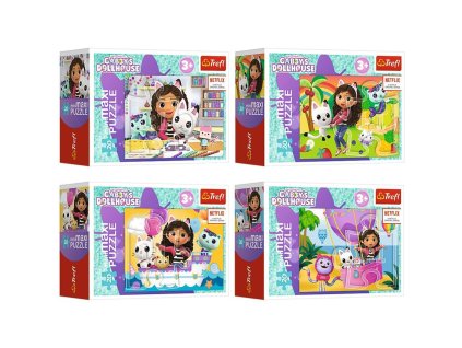 minipuzzle minimaxi 20 dilku gabbyin pestry den gabbys dollhouse 4 druhy v krab 11x8cm 24ks v boxu
