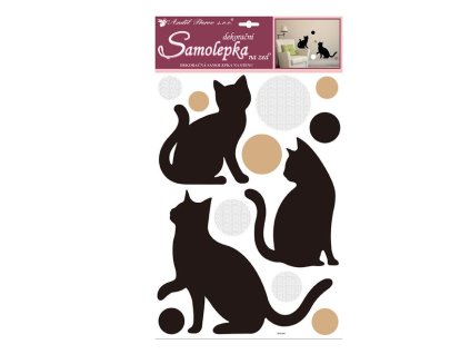 Samolepící dekorace kočky a kolečka s glitry 49x30 cm