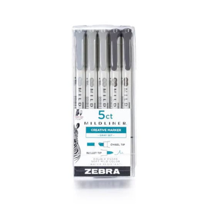 Zvýrazňovače Zebra Mildliner Dual Tip | sada 5 ks Gray