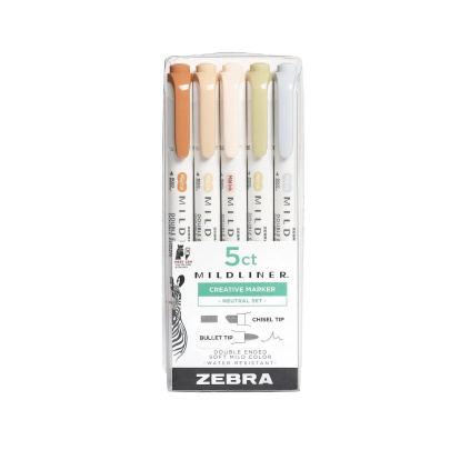 Zvýrazňovače Zebra Mildliner Dual Tip | sada 5 ks Neutral