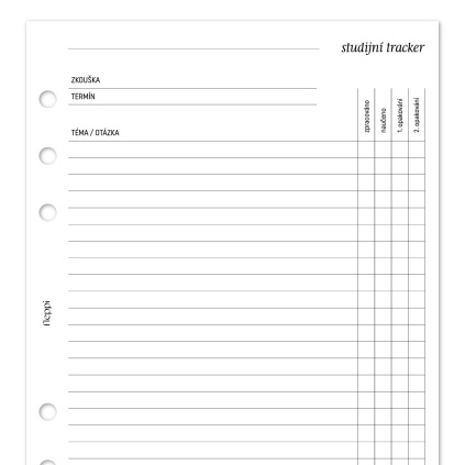 Náplň do diáře - Studijní tracker
