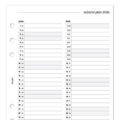 Náplň do diáře - Měsíční plán 2026-2027 - 2 měsíce na 1 stranu