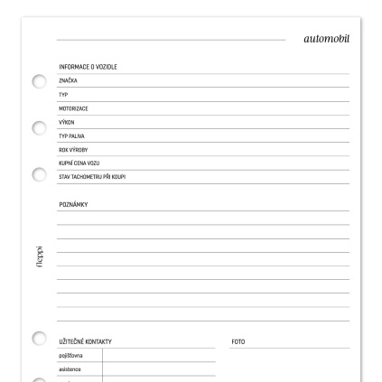 Náplň do diáře - Péče o auto
