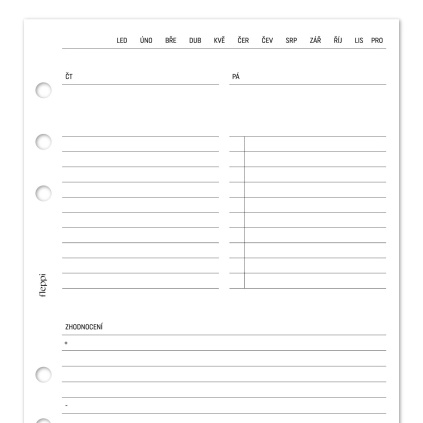 Náplň do diáře - Půlroční nedatovaný pracovní kalendář - priority a zhodnocení