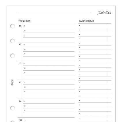 Náplň do diáře - Jídelníček