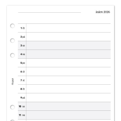 Náplň do diáře - Měsíční plán 2026 - 1 měsíc na 2 strany