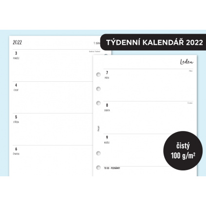 Náplň do diáře - Kalendář 2022, týden/2 stranu, horizontální čistý