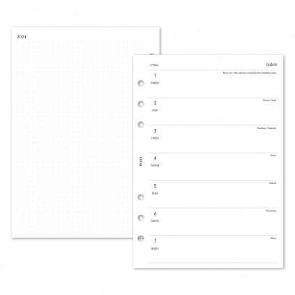 Náplň do diáře - Kalendář 2024, T2S čistý + tečkované poznámky vlevo
