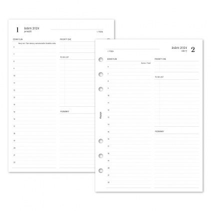 Náplň do diáře - Kalendář 2024, denní - časy + to do + poznámky