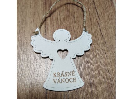 Vánoční závěsná dekorace anděl KRÁSNÉ VÁNOCE 8cm