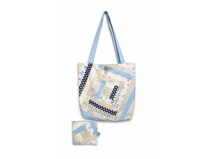 Patchworková taška set s kosmetickou taštičkou v modrá