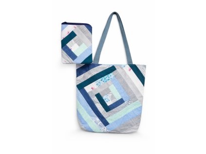 Patchworková taška set s kosmetickou taštičkou v modrozelený