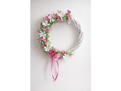 věneček na dveře jarní růžovo bílý