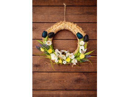 věnec na dveře jarní s ptáčkem