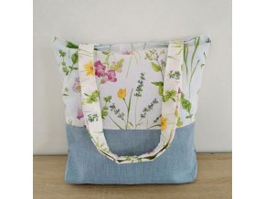 Plátěna taška přes rameno s podšívkou motiv květin světlá
