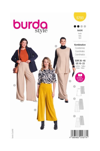 strih burda 5793 navod k siti top bez rukavu tunika volne kalhoty se sklady