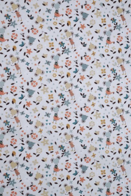 BAVLNĚNÝ POPELÍN, DĚTSKÝ VZOR S MYŠKAMI A KYTIČKY