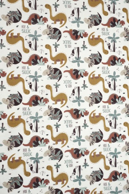BAVLNĚNÝ POPELÍN, DĚTSKÝ VZOR S DINOSAURY