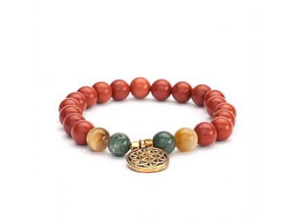 401jatm yoga mala armband roter jaspis moosachat tigerauge mit charm blume des lebens