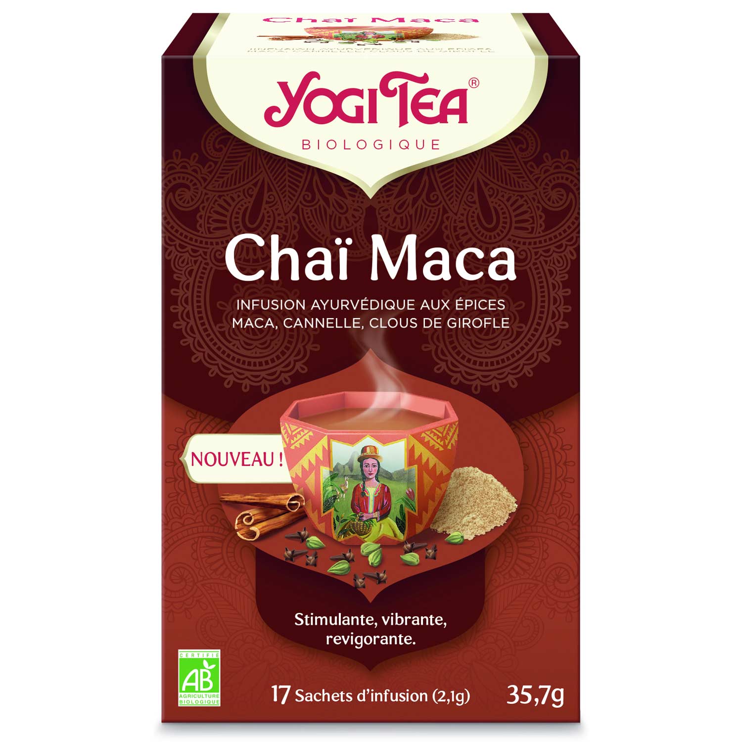 Yogi Tea Maca Chai Ayurvedski biljni čaj s klinčićima i cimetom 17 x 2,1 g