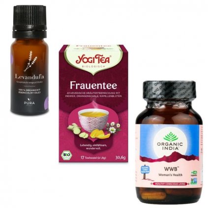 Balíček ZDRAVIE ŽENY Pura Levanduľa, Yogi Women´s Tea, Organic India Zdravie pre ženu kapsuly hormonálna rovnováha