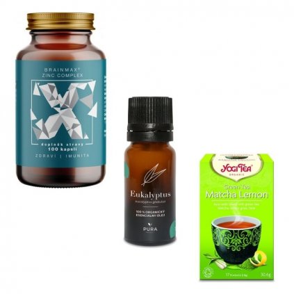 BALÍČEK Zdravie muža BrainMax Zinc Complex 100 kapsúl, Yogi Tea Matcha Lemon, Pura olej Eukalyptus 10 ml