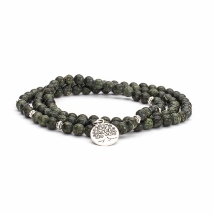 401sgbm yoga mala armband grüner serpentinit mit charm