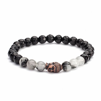 401qsbm yoga mala armband schwarz rutilierter quarz schwarzer achat mit buddhakopf