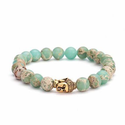 401spbm yoga mala armband pastellfarbener serpentinit mit buddhakopf