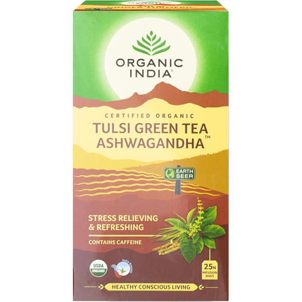 Organic India Tulsi Green Tea Ashwagandha adagolt tea, vitalitás 25 tasak (25 x 2 g)