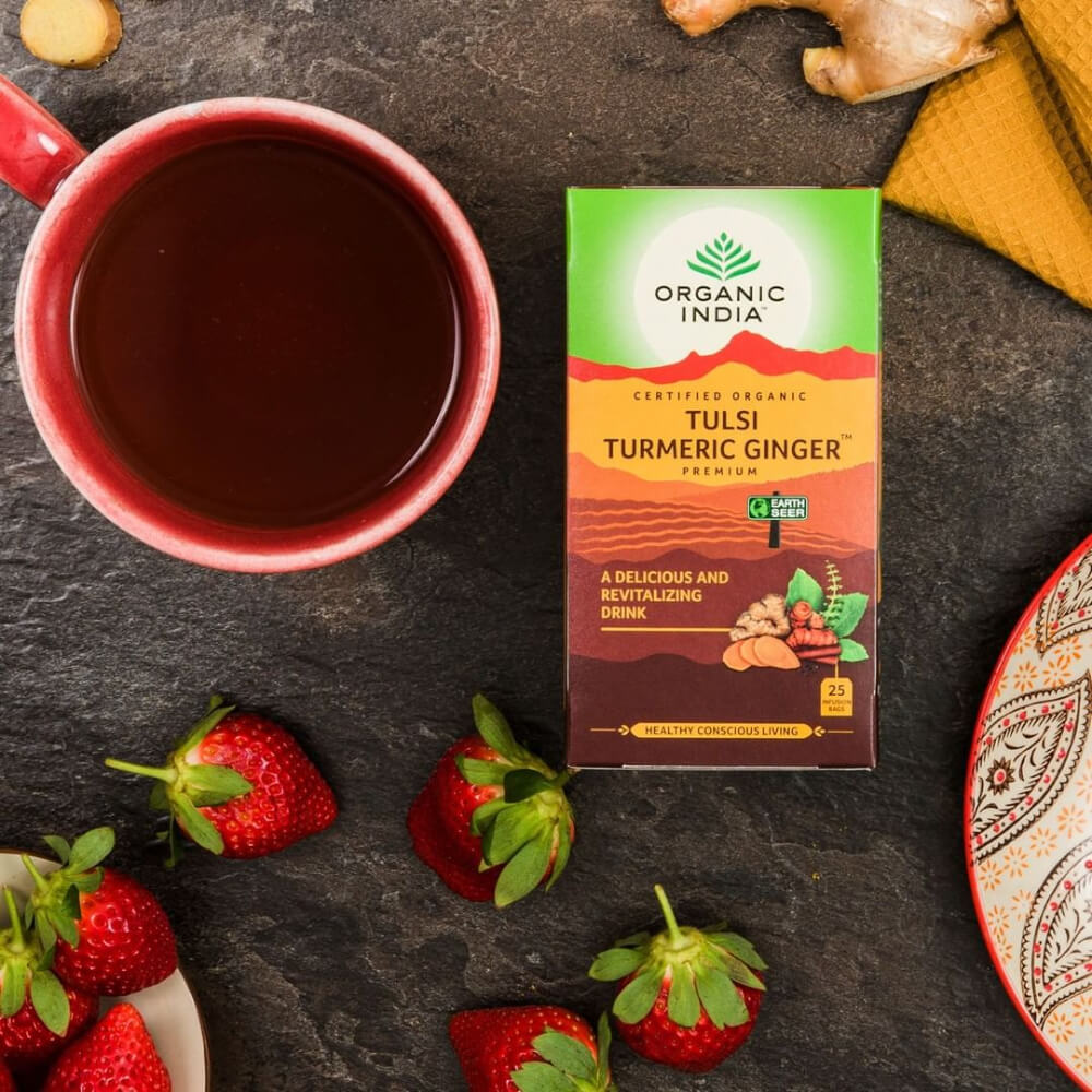 Organic India Bio India Tulsi kurkumával és gyömbérrel adagolt tea emésztés, vérkeringés 25 tasak (25 x 1,9 g)