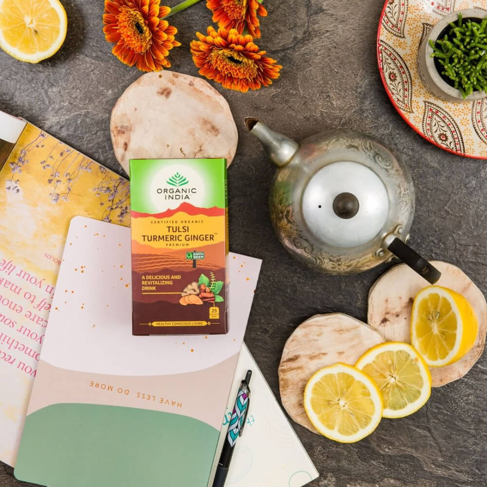 Organic India Bio India Tulsi kurkumával és gyömbérrel adagolt tea emésztés, vérkeringés 25 tasak (25 x 1,9 g)
