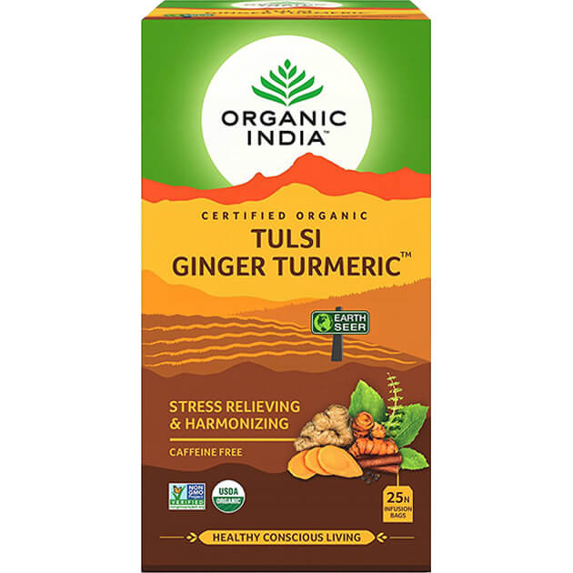 Organic India Bio India Tulsi kurkumával és gyömbérrel adagolt tea emésztés, vérkeringés 25 tasak (25 x 1,9 g)