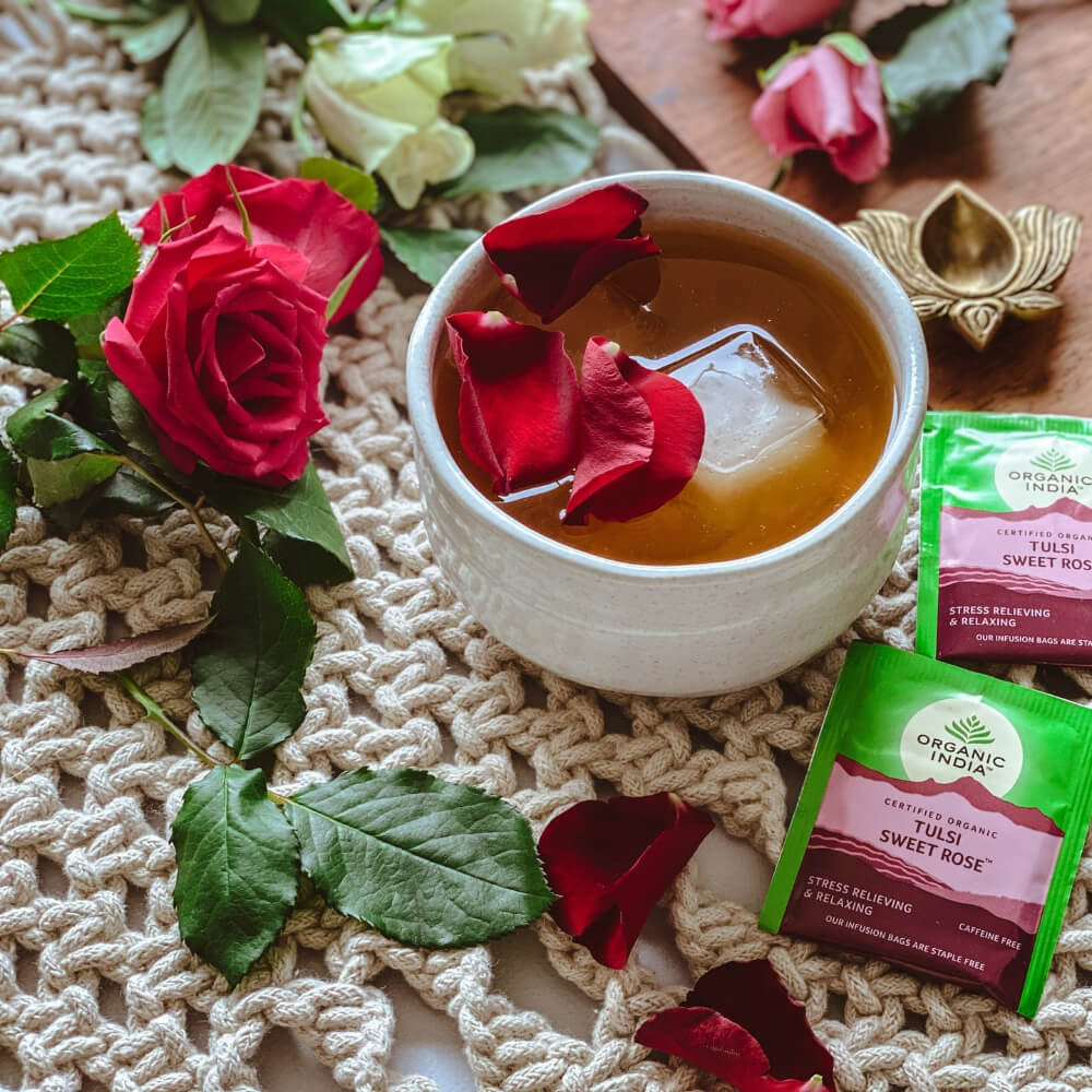 Organic India Bio India Tulsi Sweet Rose adagolt tea nyugtató, stressz, relaxáció 25 tasak (25 x 1,6 g)
