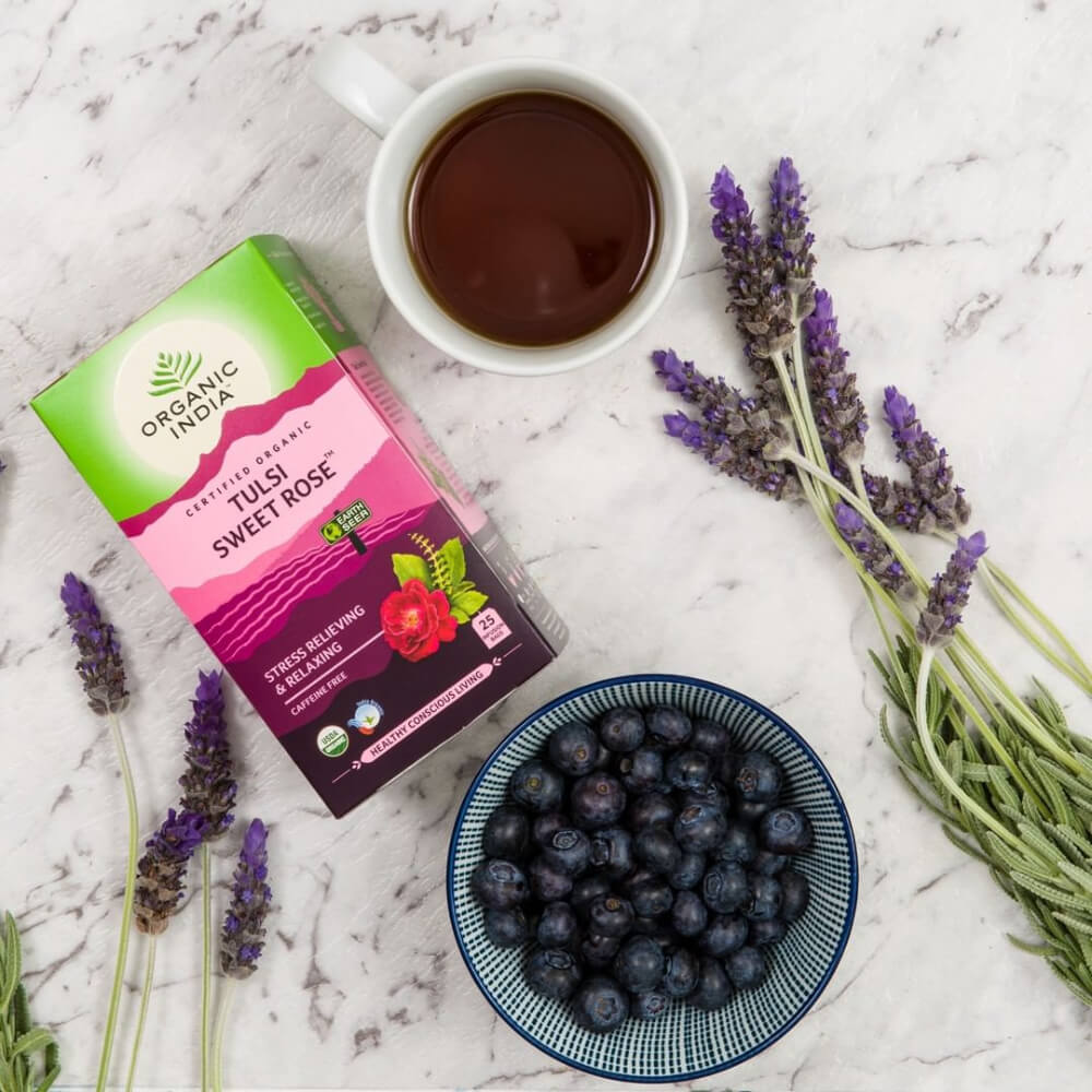 Organic India Bio India Tulsi Sweet Rose adagolt tea nyugtató, stressz, relaxáció 25 tasak (25 x 1,6 g)