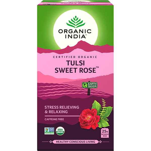 Organic India Bio India Tulsi Sweet Rose adagolt tea nyugtató, stressz, relaxáció 25 tasak (25 x 1,6 g)