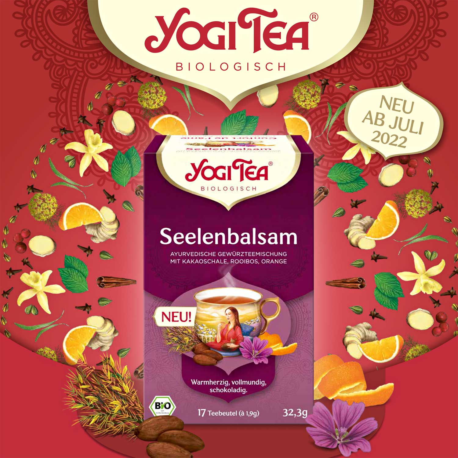 Yogi Tea Soul Balm Organic Ayurvedic tea rooibos, kakaó, narancs 17 x 1,9 g