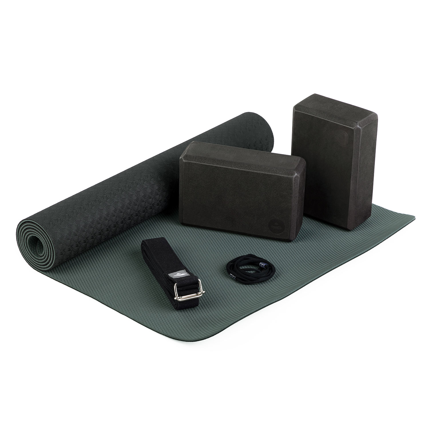 Bodhi Yoga Bodhi jógakészlet kezdőknek fekete - matt 183 cm x 60 cm x 5 mm, edzőpánt, 2 blokk